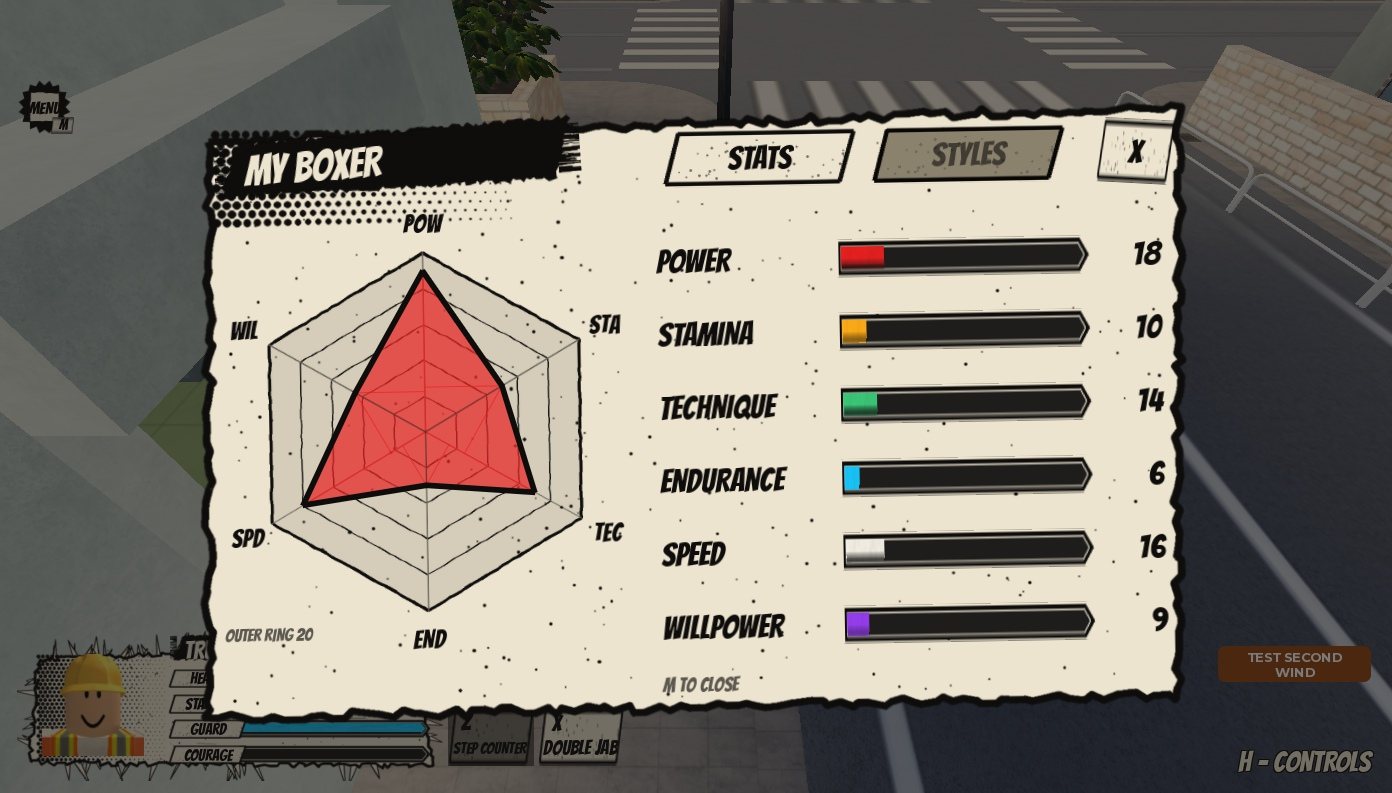 Second Wind Boxing: Stats menu