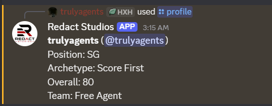Discord profile command showing synchronized Roblox player data
